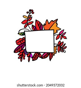 a hand-drawn banner with colored autumn leaves. Template for postcards and social media. Color vector flat illustration