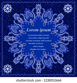Hand-drawn banner with mandala ornament. Template cards,  invitations, flyers, posters. Arabic, Indian, turkish, chinese, ottoman motifs. Vector illustration.