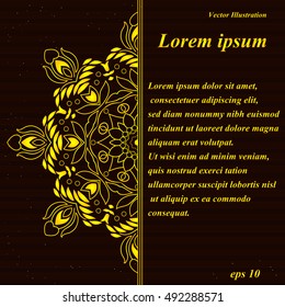 Hand-drawn banner with h?alf of mandala ornament. Template cards,  invitations, flyers, posters. Arabic, Indian, turkish, chinese, ottoman motifs. Vector illustration.