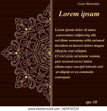 Hand-drawn banner with h?alf of mandala ornament. Template cards,  invitations, flyers, posters. Arabic, Indian, turkish, chinese, ottoman motifs. Vector illustration.