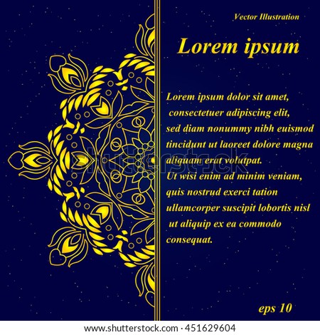 Hand-drawn banner with h?alf of mandala ornament. Template cards,  invitations, flyers, posters. Arabic, Indian, turkish, chinese, ottoman motifs. Vector illustration.
