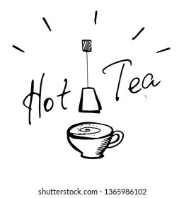 hand-drawn banner for tea house,cafe. black and white vector illustration