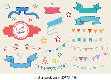 Hand-drawn banners set. Hand Drawn vintage floral elements. Set of flowers and decorative elements.Vector Illustration of Decorative Vintage Elements.