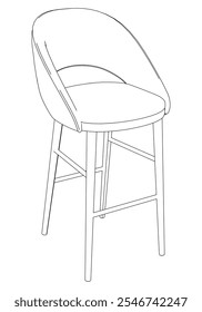 Hand-drawn bar chair and stool vector illustration. Editable line art design ideal for bar furniture, kitchen counters, and trendy seating options in modern interiors