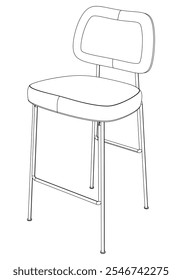 Hand-drawn bar chair and stool vector illustration. Editable line art design ideal for bar furniture, kitchen counters, and trendy seating options in modern interiors