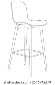 Hand-drawn bar chair and stool vector illustration. Editable line art design ideal for bar furniture, kitchen counters, and trendy seating options in modern interiors