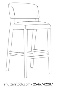 Hand-drawn bar chair and stool vector illustration. Editable line art design ideal for bar furniture, kitchen counters, and trendy seating options in modern interiors