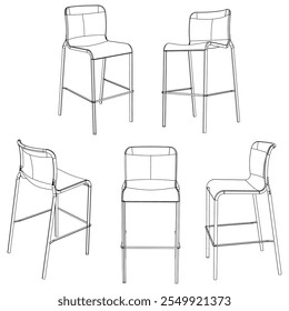 Hand-drawn bar chair and stool vector illustration. Editable line art design ideal for bar furniture, kitchen counters, and trendy seating options in modern interiors