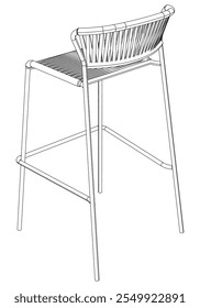 Silla de bar dibujada a mano y Ilustración vectorial de taburete. Diseño de arte de línea editable ideal para muebles de bar, mostradores de cocina y opciones de asientos de moda en interiores modernos