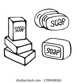 a hand-drawn bar of soap isolated on a white background. Vector illustration in the Doodle style. Natural soap, toiletries.