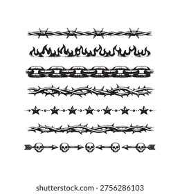 Hand-drawn Barbed Wire Borders Set