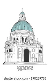 Hand-drawn Basilica Santa Maria della Salute in Venice