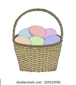 Hand-drawn basket with Easter eggs in vintage style