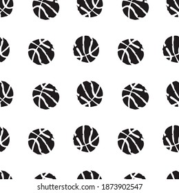 Hand-drawn basketball seamless pattern on white background. Sports background with ball.
