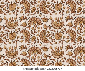 Hand-drawn batik seamless pattern block print floral vector