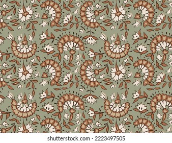 Hand-drawn batik seamless pattern block print floral vector - Shutterstock ID 2223497505