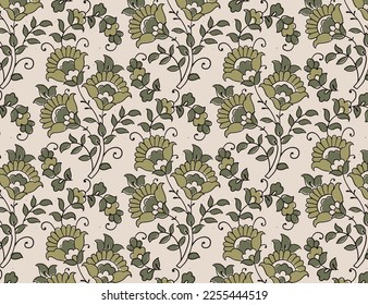 Hand-drawn batik seamless pattern block print floral vector