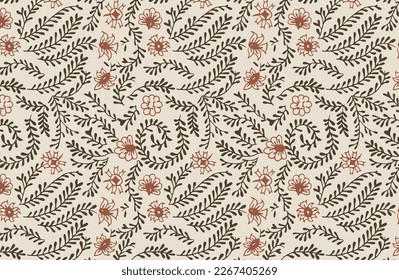 Hand-drawn batik seamless pattern block print floral vector