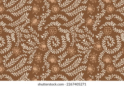 Hand-drawn batik seamless pattern block print floral vector