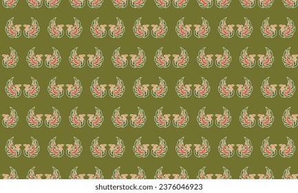 Hand-drawn batik seamless pattern block print floral and bird vector