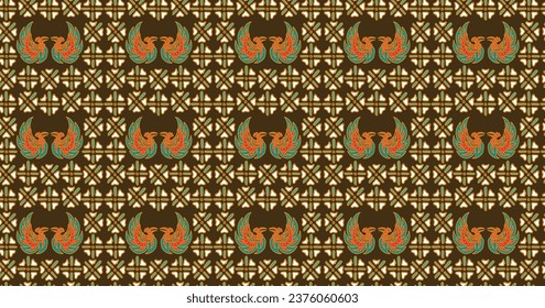 Hand-drawn batik seamless pattern block print bird vector