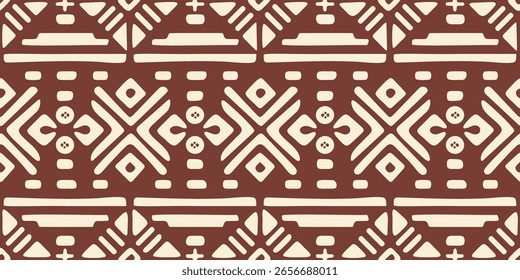 Padrão sem costura Batik desenhado à mão. Ilustração abstrata de doodle geométrico, papel de parede étnico. Textura vetorial tribal. Estilo asteca. Bordado popular. Arte indiana, escandinava, tapetes africanos e azulejos.
