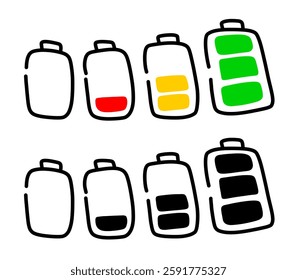 Hand-Drawn Battery Status – Low to Full Charge Illustration