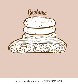 Hand-drawn Bazlama bread illustration. Flatbread, usually known in Turkey. Vector drawing series.