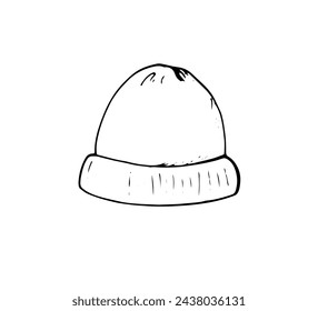 Hand-drawn beanie hat. Winter knitted hat doodle style vector illustrations isolated on white background. Woolen hat winter accessory.