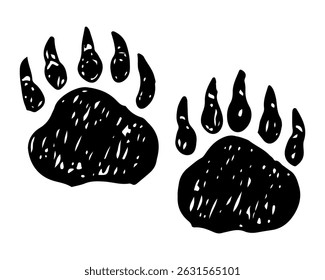 Hand-drawn bear paw prints vector animal tracks, animal wildlife logo.