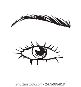 Dibujado a mano hermoso ojo femenino, boceto. Maquillaje, símbolo de salón de belleza. Ilustración vectorial de Antiguas