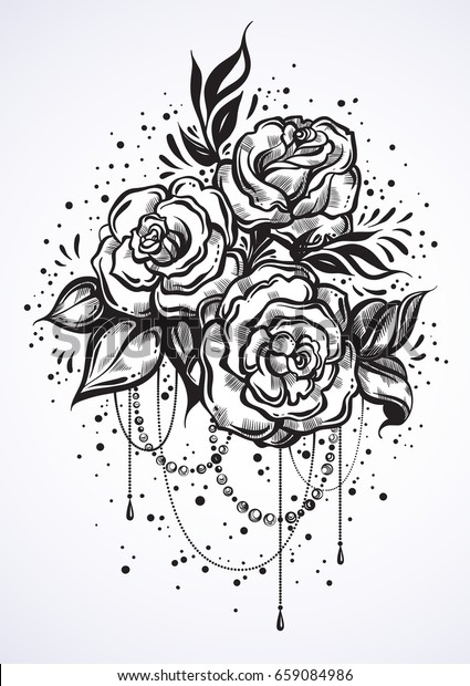 Vector De Stock Libre De Regalias Sobre Hermosas Rosas Dibujadas