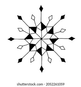 hand-drawn beautiful snowflake. decor element. monochrome. vector doodle