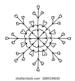 hermoso copo de nieve dibujado a mano. decoración. monocromo. garabato vectorial