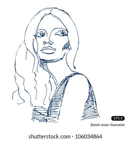 Hand-drawn beautiful woman. Vector illustration isolated on white