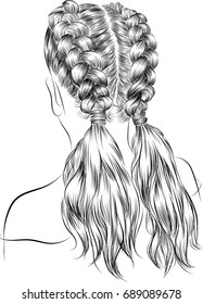 Hand-drawn beauty woman with luxurious long hairstyle. Idea for card  typography vector.Back to school style