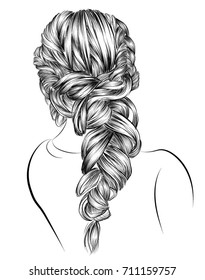 Handdrawn Beauty Woman Luxurious Long Hairstyle Stock Vector (Royalty ...