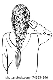 Hand-drawn beauty woman with luxurious long braid