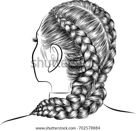 Handdrawn Beauty Woman Luxurious Long Hairstyle Stock 