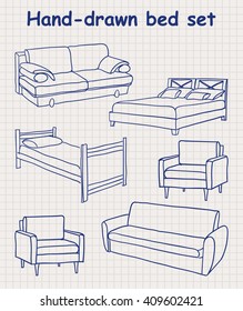 Hand-drawn bed set for commercial and private use