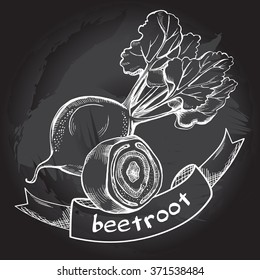 Hand-drawn beetroot on the blackboard. Vector illustration.