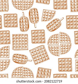 Juego de gofres belgas dibujado a mano. Patrón transparente del vector