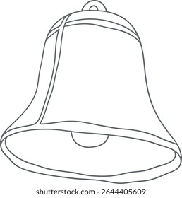 Hand-drawn bell outline illustration for festive decoration, vintage design, Christmas elements, school-related graphics, and classic sketch-style projects in minimal black line format.