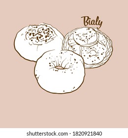 Hand-drawn Bialy bread illustration. Yeast bread, usually known in Central Europe. Vector drawing series.