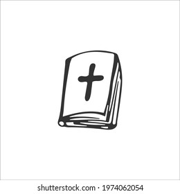 Hand-drawn Bible isolated on white background. Christian symbols. The sacred book of God. Gospel. Religion and Christianity. Vector illustration