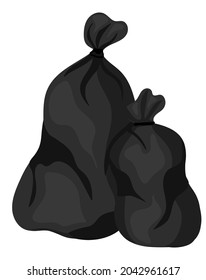 Hand-drawn big black plastic bags with wastes isolated on white background.  Garbage bags. Vector illustration