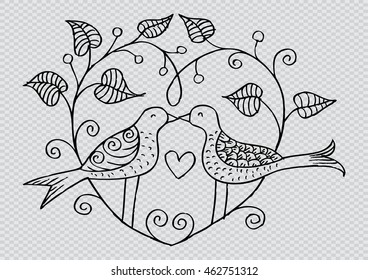 Hand-drawn birds on garden branches