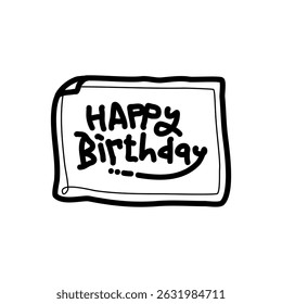 A hand-drawn birthday greeting with decorative lettering on paper note, perfect for celebrations and cheerful moments. Ideal for card designs, invitations, or digital decorations in festive contexts.