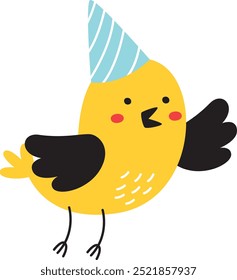 Ilustración vectorial de pájaro de fiesta de cumpleaños dibujada a mano