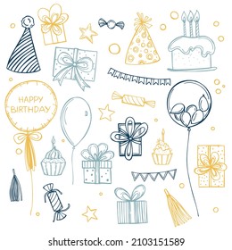 Handdrawn Birthday Set Vector Sketch Illustration Stock Vector (Royalty ...